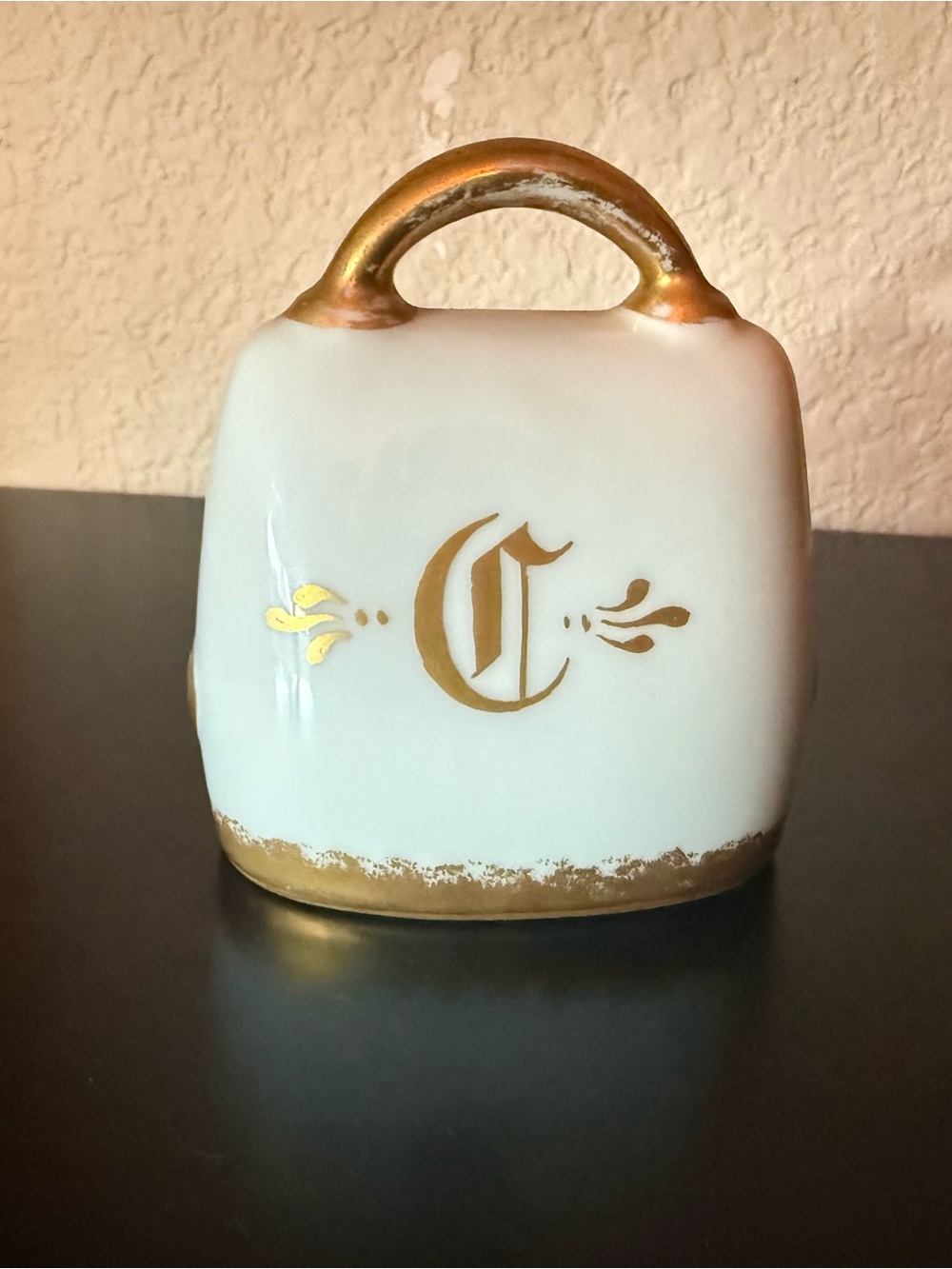 Vintage German “ding dong bell” ceramic with Gold Monogram “C”